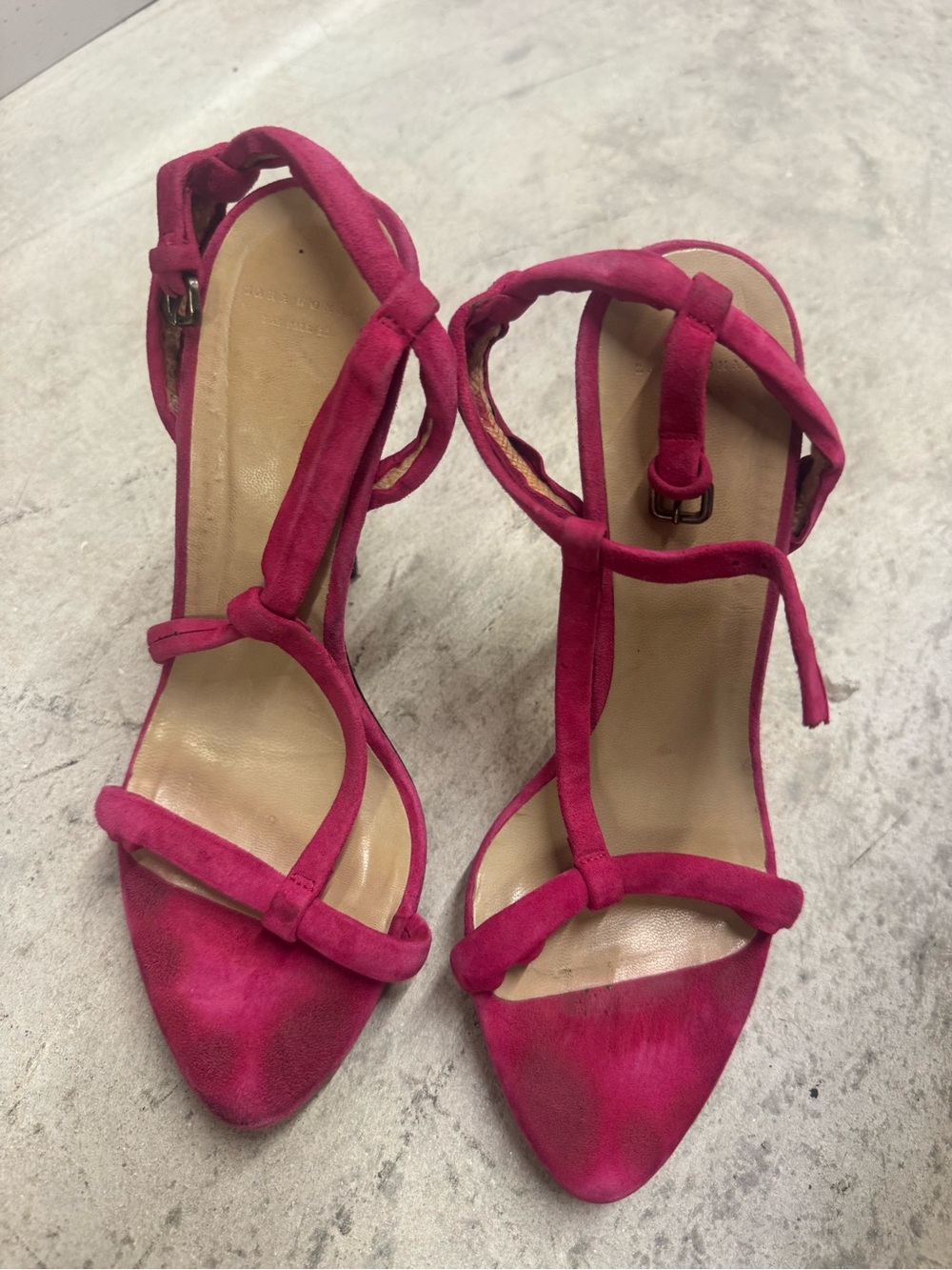 Zara Women's Fuchsia Suede T-Strap Stiletto Heels